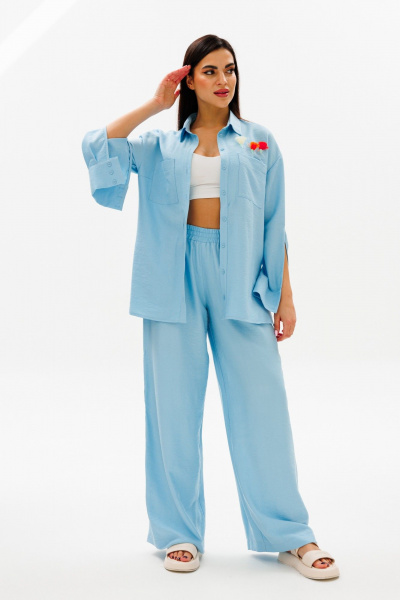 Голубой комплект рубашка и брюки из вискозы для комфортных образов COCKTAIL 121 - фото 7