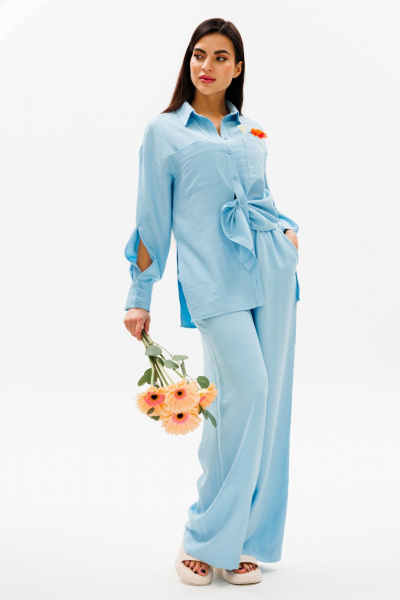 Голубой комплект рубашка и брюки из вискозы для комфортных образов COCKTAIL 121 - фото 3