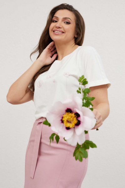 Летний комплект блуза со спущенными плечами и расклешенная юбка из хлопка и текстиля Mislana 891/1 - фото 4