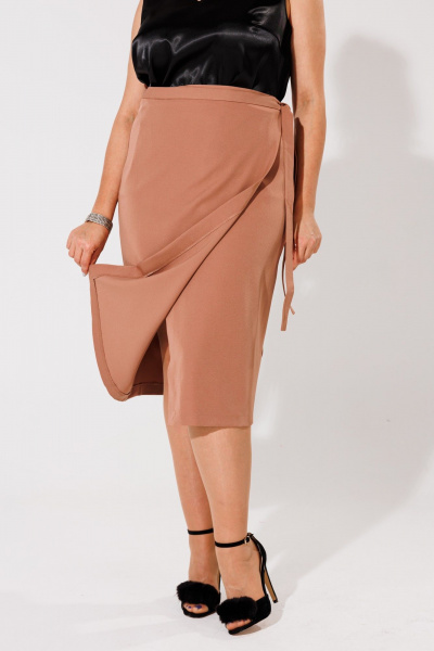 Юбка на запах ниже колена из вискозы для деловых и повседневных образов Anelli 917 коричневый - фото 5
