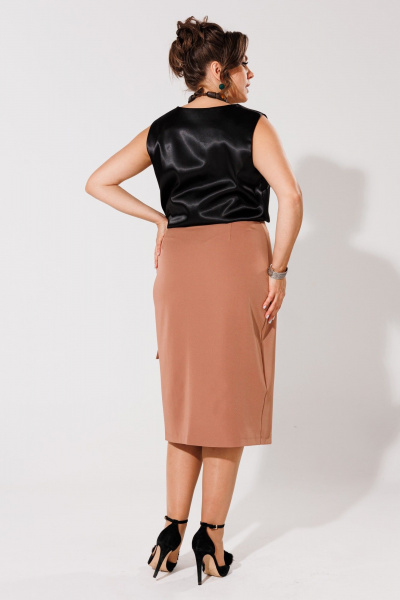 Юбка на запах ниже колена из вискозы для деловых и повседневных образов Anelli 917 коричневый - фото 4