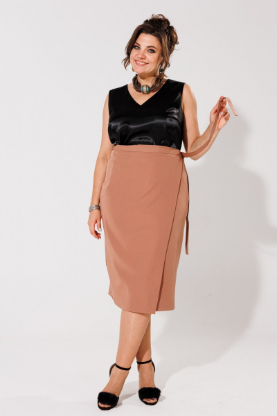 Юбка на запах ниже колена из вискозы для деловых и повседневных образов Anelli 917 коричневый - фото 2