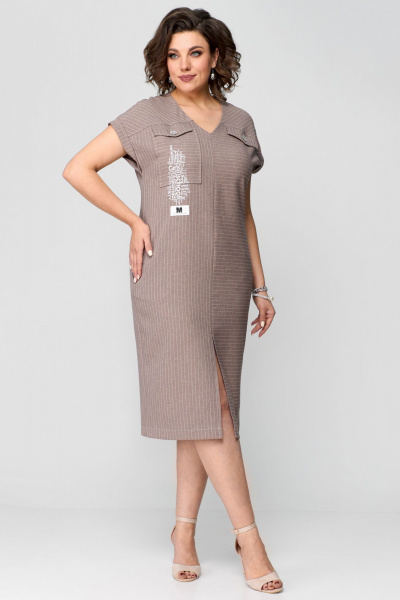 Платье с разрезом на передней части и мягкими складками Мишель стиль 1197 кофейный - фото 1