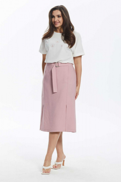 Комплект блуза с разрезами и юбка с шлицами Mislana 891 белый - фото 3