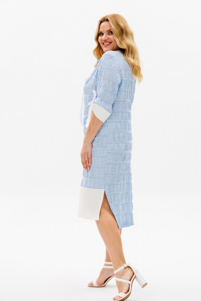Платье из крэша в мелкую клетку с удлиненной спинкой Michel chic 2163 голубой+белый - фото 4