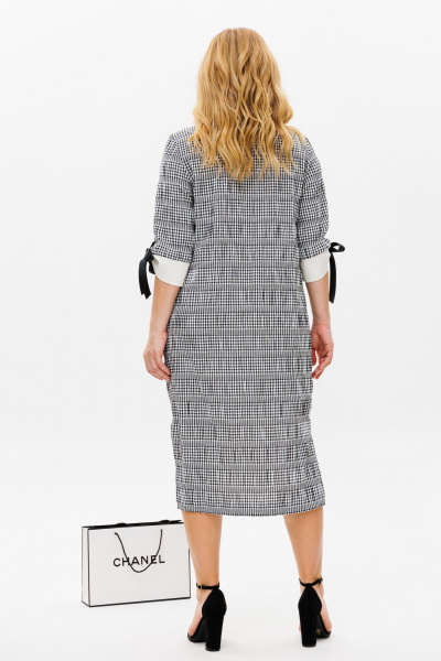 Платье в мелкую клетку с свободным кроем и рукавом 3/4 Michel chic 2163 черный+белый - фото 6