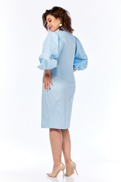 Платье с кокетками и разрезом по линии талии из хлопкового текстиля VI ORO VR-1133 небесный - фото 9