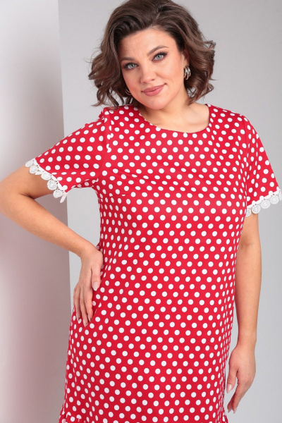 Красное платье с оборками, нагрудными вытачками и V-образным вырезом Takka Plus 24-224 - фото 13