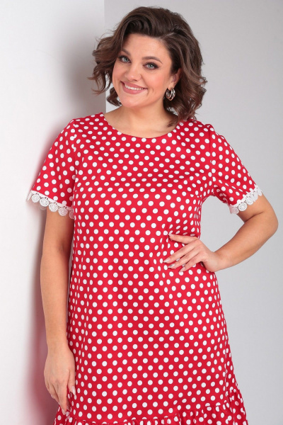 Красное платье с оборками, нагрудными вытачками и V-образным вырезом Takka Plus 24-224 - фото 12