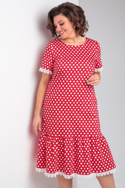 Красное платье с оборками, нагрудными вытачками и V-образным вырезом Takka Plus 24-224 - фото 11