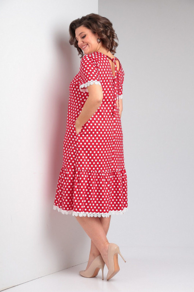 Красное платье с оборками, нагрудными вытачками и V-образным вырезом Takka Plus 24-224 - фото 10