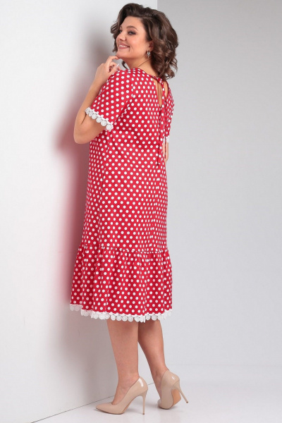 Красное платье с оборками, нагрудными вытачками и V-образным вырезом Takka Plus 24-224 - фото 9
