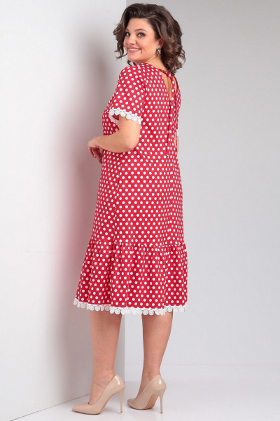 Красное платье с оборками, нагрудными вытачками и V-образным вырезом Takka Plus 24-224 - фото 8