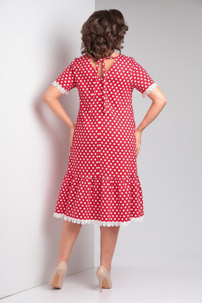 Красное платье с оборками, нагрудными вытачками и V-образным вырезом Takka Plus 24-224 - фото 7