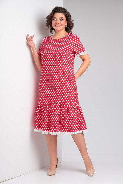 Красное платье с оборками, нагрудными вытачками и V-образным вырезом Takka Plus 24-224 - фото 6