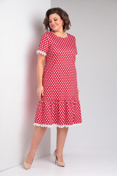 Красное платье с оборками, нагрудными вытачками и V-образным вырезом Takka Plus 24-224 - фото 4