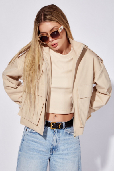 Жакет джинсовый укороченный прямой с декоративными карманами LEANNA-STYLE 6005 бежевый - фото 5