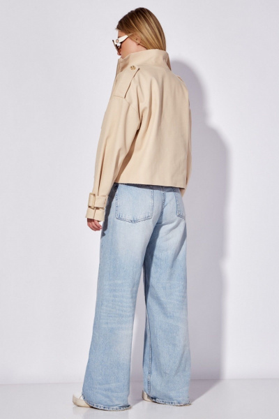 Жакет джинсовый укороченный прямой с декоративными карманами LEANNA-STYLE 6005 бежевый - фото 3