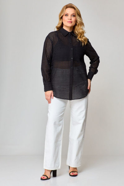 Черная блузка из ткани решелье с длинным рукавом и застежкой на пуговицы VIPPRIMO 100 черный - фото 9