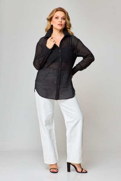Черная блузка из ткани решелье с длинным рукавом и застежкой на пуговицы VIPPRIMO 100 черный - фото 7
