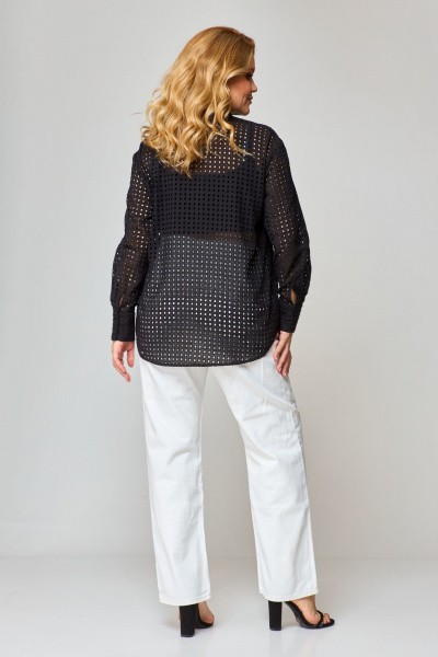 Черная блузка из ткани решелье с длинным рукавом и застежкой на пуговицы VIPPRIMO 100 черный - фото 6