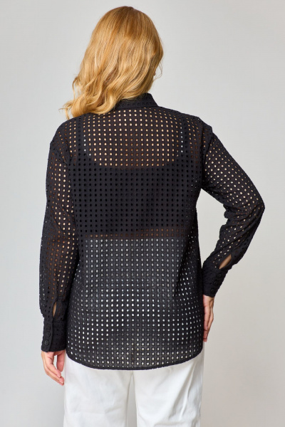 Черная блузка из ткани решелье с длинным рукавом и застежкой на пуговицы VIPPRIMO 100 черный - фото 2