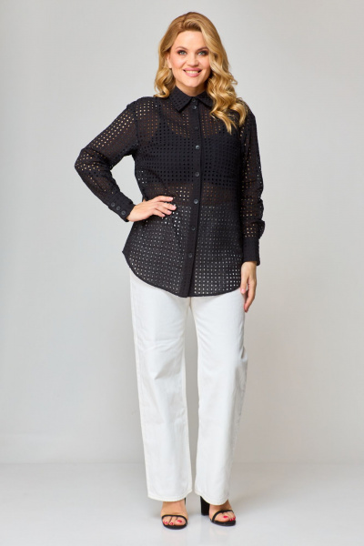 Черная блузка из ткани решелье с длинным рукавом и застежкой на пуговицы VIPPRIMO 100 черный - фото 5