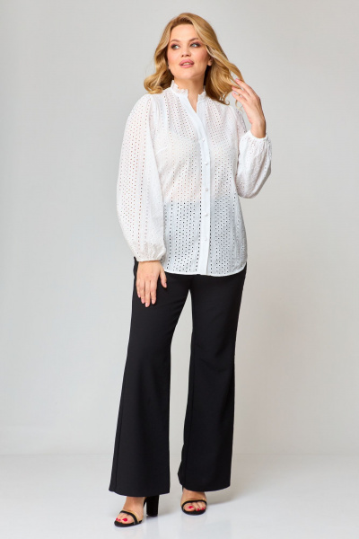 Белая блузка из ткани решелье с рукавами-буфами и V-образным вырезом VIPPRIMO 101 молочный - фото 11