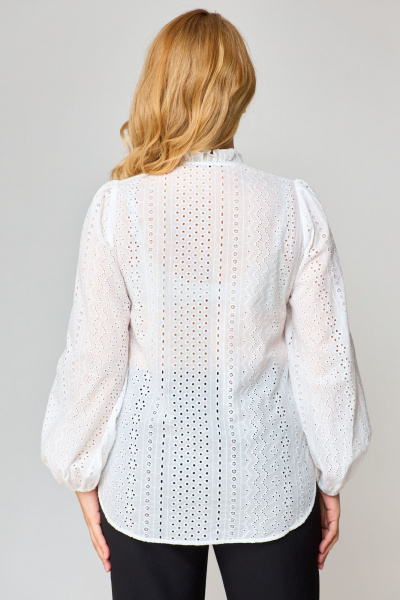 Белая блузка из ткани решелье с рукавами-буфами и V-образным вырезом VIPPRIMO 101 молочный - фото 9