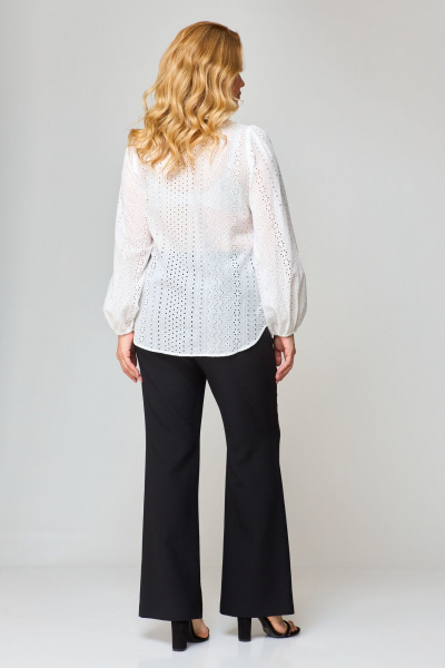 Белая блузка из ткани решелье с рукавами-буфами и V-образным вырезом VIPPRIMO 101 молочный - фото 8