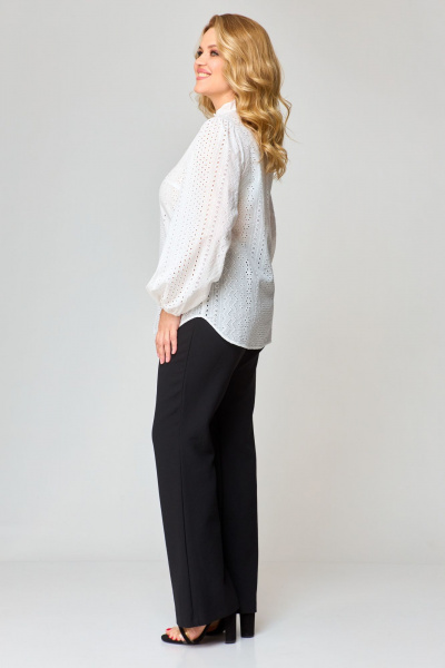 Белая блузка из ткани решелье с рукавами-буфами и V-образным вырезом VIPPRIMO 101 молочный - фото 7