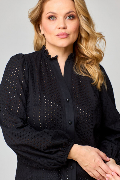 Черная блузка с длинными рукавами-буфами и V-образным вырезом VIPPRIMO 101 черный - фото 9