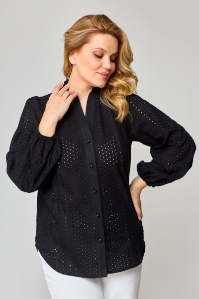 Черная блузка с длинными рукавами-буфами и V-образным вырезом VIPPRIMO 101 черный - фото 8