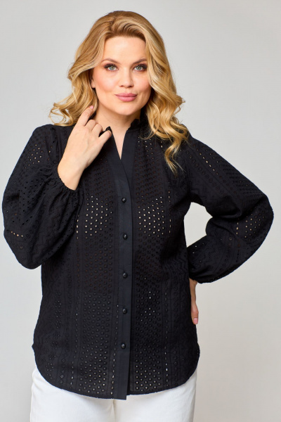 Черная блузка с длинными рукавами-буфами и V-образным вырезом VIPPRIMO 101 черный - фото 1