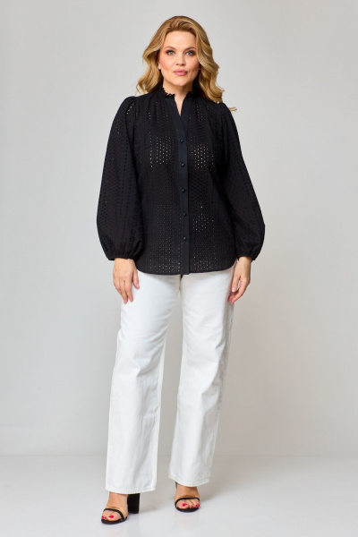 Черная блузка с длинными рукавами-буфами и V-образным вырезом VIPPRIMO 101 черный - фото 7