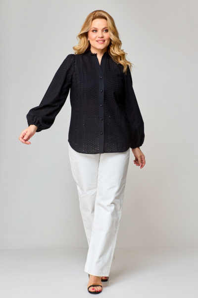 Черная блузка с длинными рукавами-буфами и V-образным вырезом VIPPRIMO 101 черный - фото 6