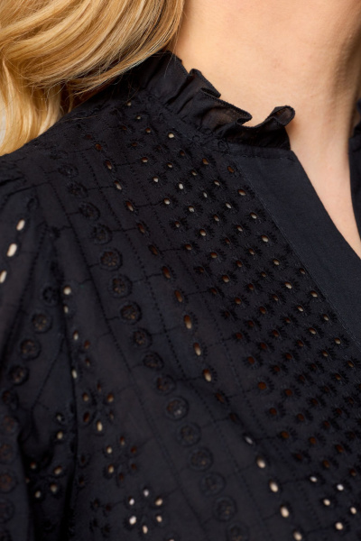 Черная блузка с длинными рукавами-буфами и V-образным вырезом VIPPRIMO 101 черный - фото 4