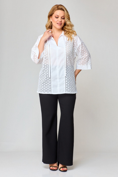 Блуза прямая летом из ткани “решелье” с воротником-стойкой VIPPRIMO 102 белый - фото 8