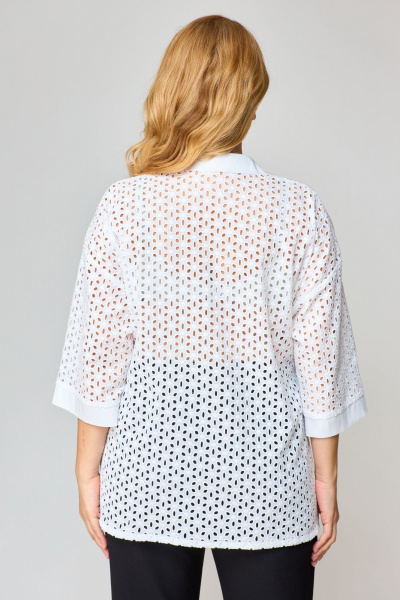 Блуза прямая летом из ткани “решелье” с воротником-стойкой VIPPRIMO 102 белый - фото 2