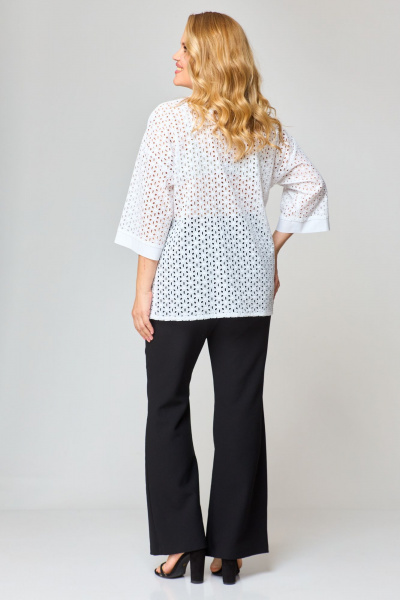 Блуза прямая летом из ткани “решелье” с воротником-стойкой VIPPRIMO 102 белый - фото 6