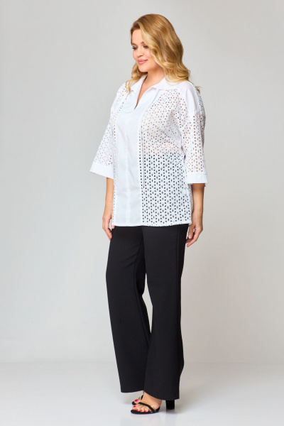 Блуза прямая летом из ткани “решелье” с воротником-стойкой VIPPRIMO 102 белый - фото 5