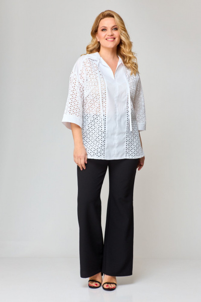 Блуза прямая летом из ткани “решелье” с воротником-стойкой VIPPRIMO 102 белый - фото 4