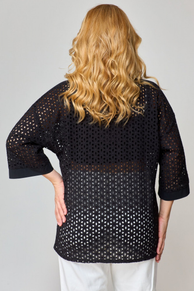 Блуза прямая летом из ткани “решелье” с воротником-стойкой VIPPRIMO 102 черный - фото 2