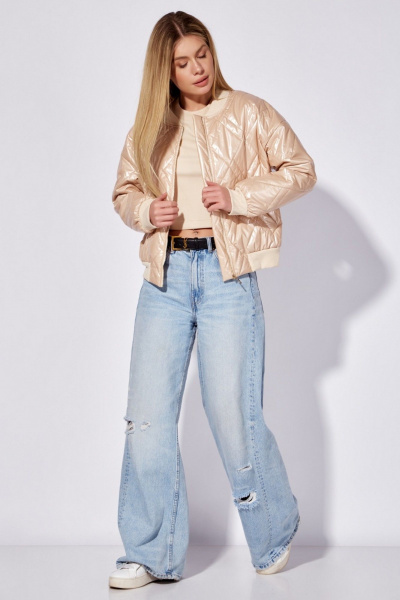 Жакет бомбер из плащевки с капюшоном и карманами LEANNA-STYLE 6004 бежевый - фото 2