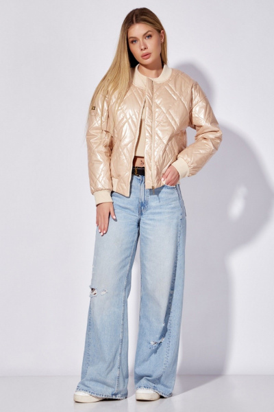 Жакет бомбер из плащевки с капюшоном и карманами LEANNA-STYLE 6004 бежевый - фото 1