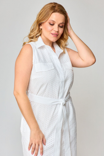 Кружевное платье прямого силуэта с нагрудными вытачками и боковым поясом VIPPRIMO 103 молочный - фото 5