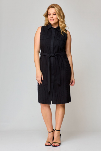 Кружевное платье прямого силуэта с пуговицами и съемным поясом VIPPRIMO 103 черный - фото 4