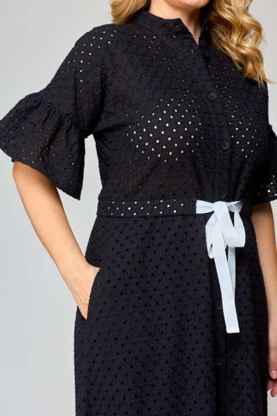 Платье макси из ришелье с карманами и воротником-стойкой VIPPRIMO 104 черный - фото 9