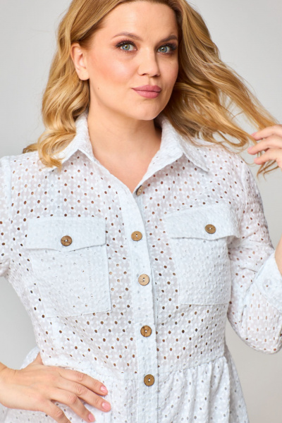 Платье-рубашка из хлопка с накладными карманами VIPPRIMO 106 белый - фото 8