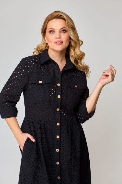 Платье-рубашка из хлопка с накладными карманами VIPPRIMO 106 черный - фото 7